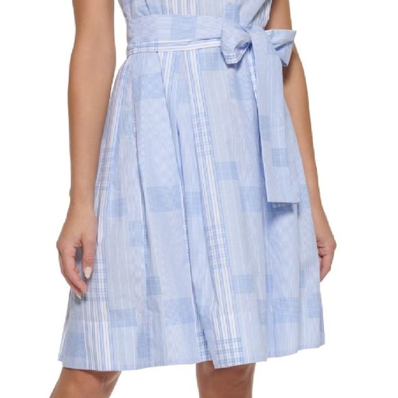 Tommy Hilfiger Women's Sleeveless Patchwork Shirtdress Blue Size 8 - Picture 3 of 3